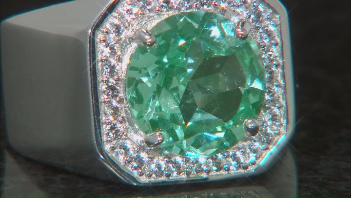 Green Lab Created Spinel Rhodium Over Sterling Silver Mens Ring 5.63ctw Video Thumbnail