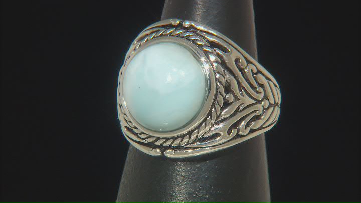 Blue Larimar Rhodium Over Sterling Silver Mens Solitaire Ring Video Thumbnail