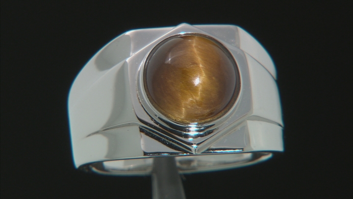Brown Tiger's Eye Rhodium Over Silver Mens Ring Video Thumbnail
