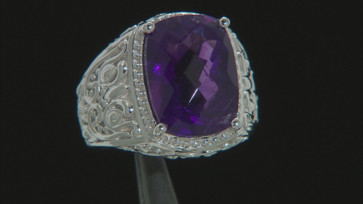 Purple African Amethyst Rhodium Over Silver Mens Ring 9.45ct Video Thumbnail