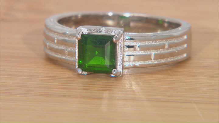 Green Chrome Diopside Rhodium Over Sterling Silver Men's Ring 0.86ct Video Thumbnail