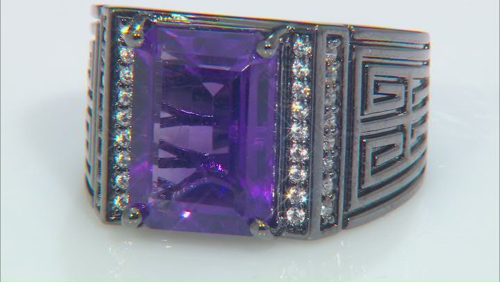 Purple Amethyst, Black Rhodium Over Brass Men's Ring. 6.43ctw Video Thumbnail
