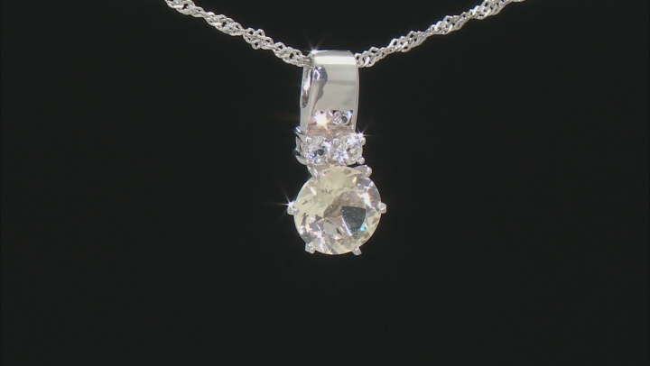 Yellow Mexican Labrodorite And White Topaz Rhodium Over Sterling Silver Pendant With Chain 2.40ctw. Video Thumbnail