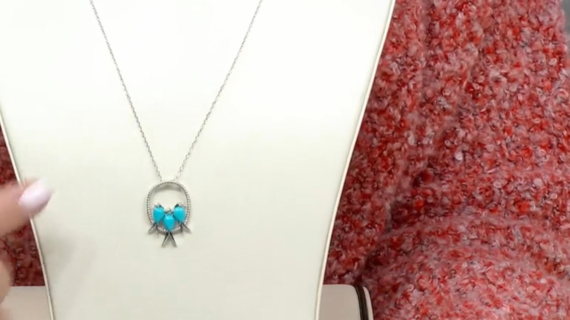 Blue Turquoise Rhodium Over Sterling Silver Bird Slide With Chain .03ctw Video Thumbnail