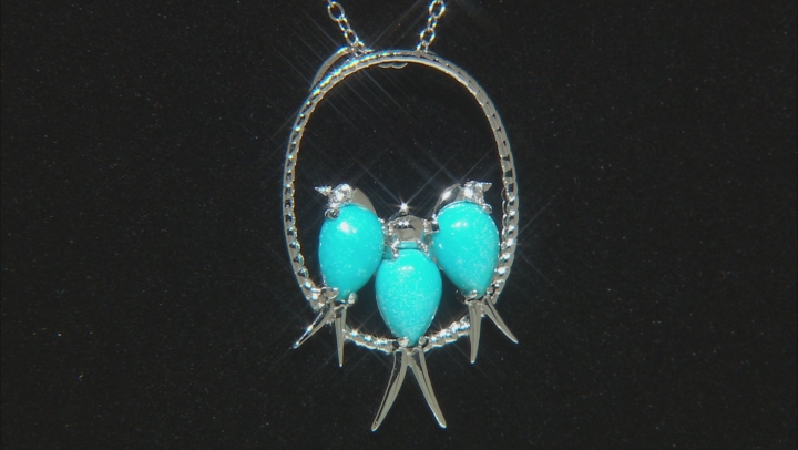 Blue Turquoise Rhodium Over Sterling Silver Bird Slide With Chain .03ctw Video Thumbnail