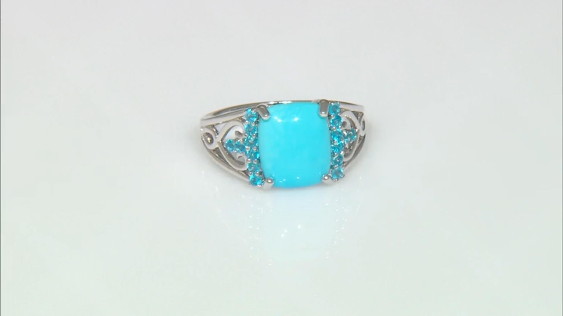 Blue Sleeping Beauty Turquoise Rhodium Over Sterling Silver Ring .36ctw Video Thumbnail