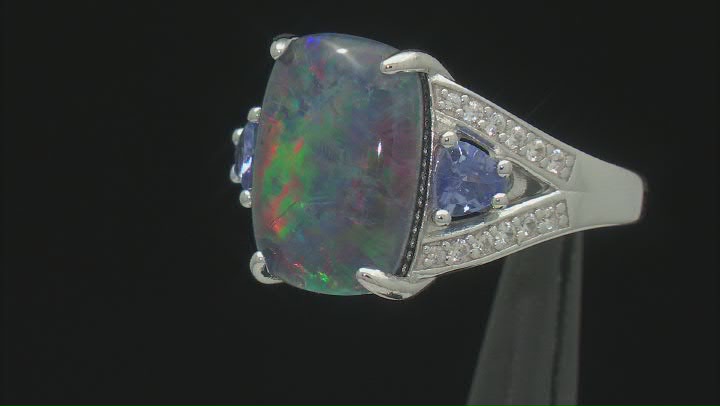 Multicolor Australian Opal Triplet Rhodium Over Sterling Silver Ring .66ctw Video Thumbnail