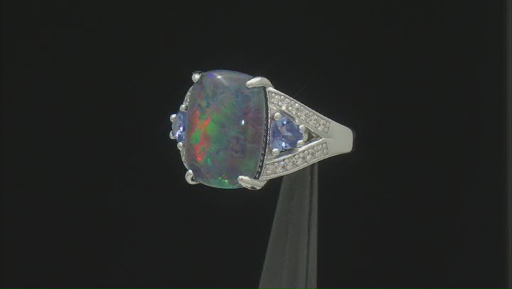 Multicolor Australian Opal Triplet Rhodium Over Sterling Silver Ring .66ctw Video Thumbnail