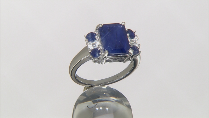 Blue Sapphire Rhodium Over Sterling Silver Ring 3.91ctw. Video Thumbnail