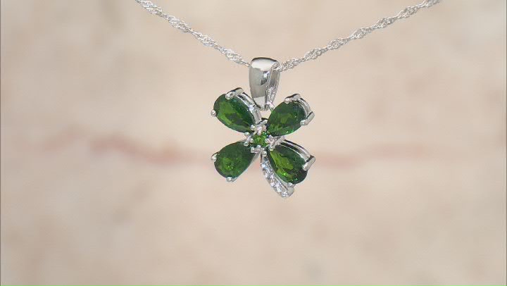 Green Chrome Diopside Rhodium Over Sterling Silver Clover Pendant With Chain 3.20ctw Video Thumbnail