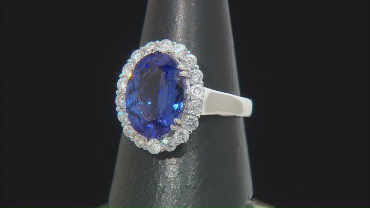 Blue Tanzanite With White Diamond Rhodium Over 14k White Gold Ring 6.50ctw Video Thumbnail