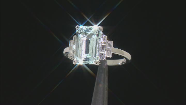 Blue Aquamarine Rhodium Over 14K White Gold Ring 3.82ctw Video Thumbnail