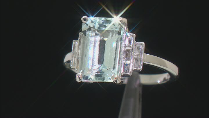 Blue Aquamarine Rhodium Over 14K White Gold Ring 3.82ctw Video Thumbnail