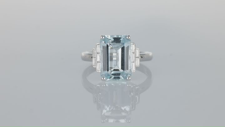 Blue Aquamarine Rhodium Over 14K White Gold Ring 3.82ctw Video Thumbnail