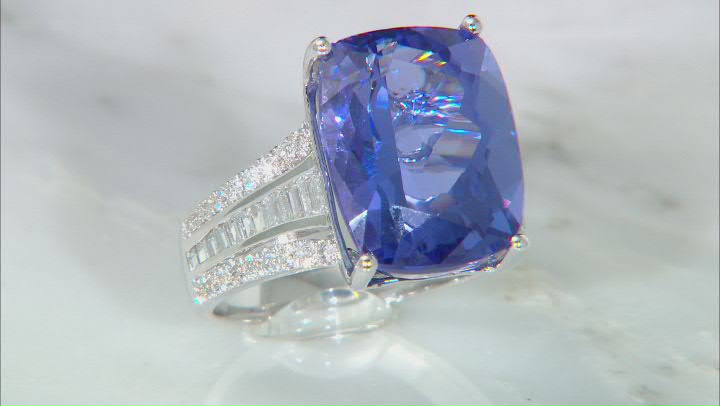Blue Tanzanite Rhodium Over 18K White Gold Ring 7.75ctw Video Thumbnail