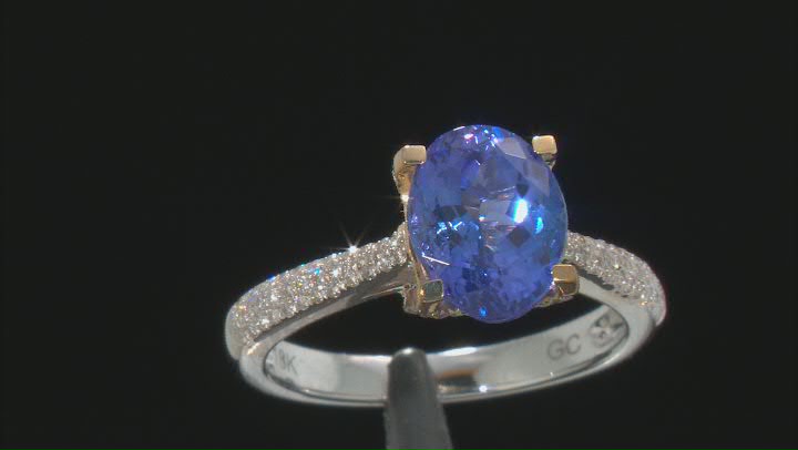Blue Tanzanite Rhodium Over 18K White Gold Two-Tone Ring 3.04ctw Video Thumbnail