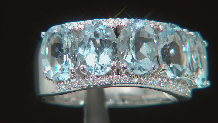 Blue Aquamarine Rhodium Over 14K White Gold Ring. 3.63ctw Video Thumbnail