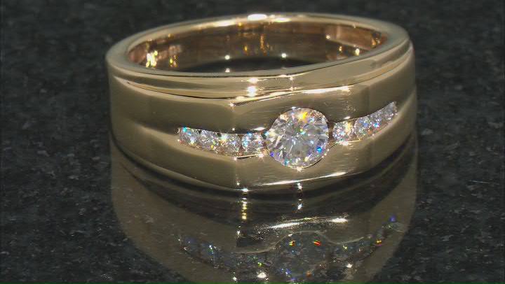 Moissanite 14k yellow gold over sterling silver mens ring .66ctw DEW. Video Thumbnail