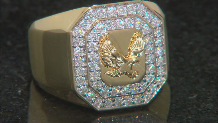 Moissanite 14k yellow gold over sterling silver mens eagle ring 1.04ctw DEW Video Thumbnail