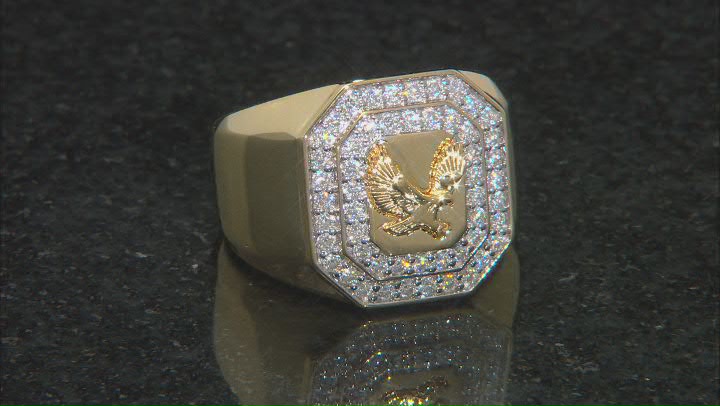 Moissanite 14k yellow gold over sterling silver mens eagle ring 1.04ctw DEW Video Thumbnail