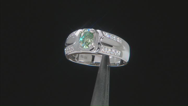 Green and Colorless Moissanite Platineve Mens Ring 1.22ctw DEW. Video Thumbnail