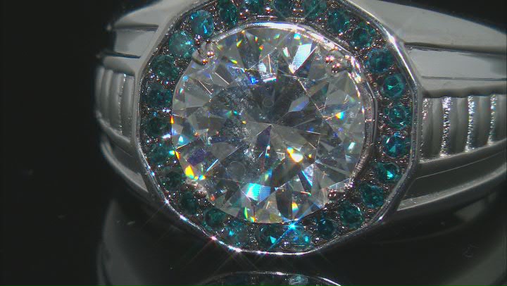 Moissanite and blue diamond Platineve mens ring 4.20 DEW Video Thumbnail