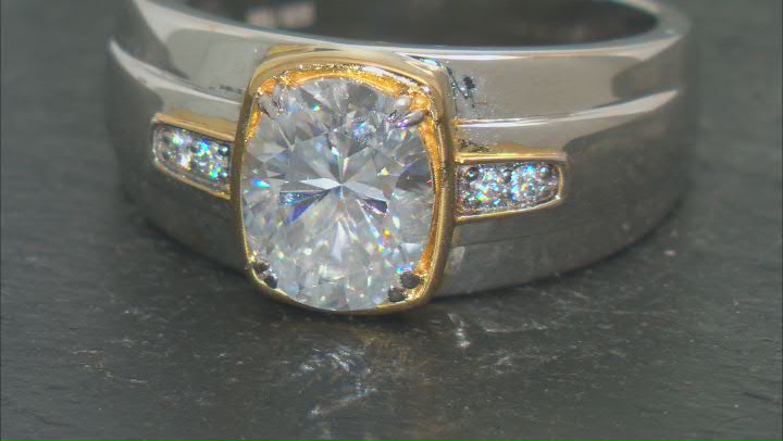 Moissanite Platineve With 14k Yellow Gold Accent Mens Ring 3.08ctw DEW. Video Thumbnail