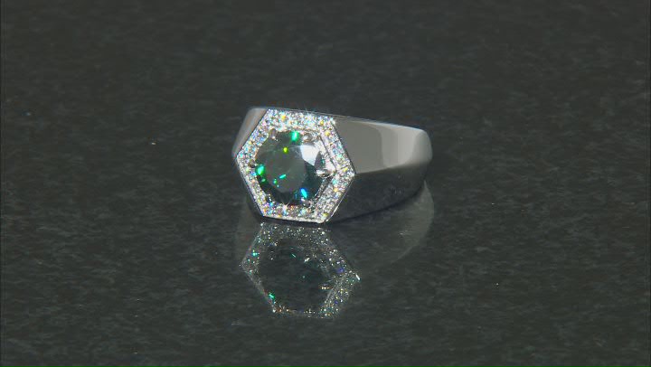 Green And Colorless Moissanite Platineve Mens Ring 3.58ctw DEW. Video Thumbnail