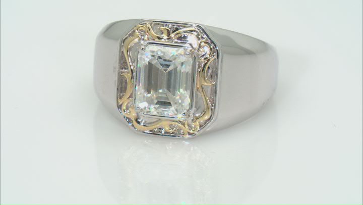 Moissanite platineve and 14k yellow gold over silver men's ring 2.52ctw DEW. Video Thumbnail