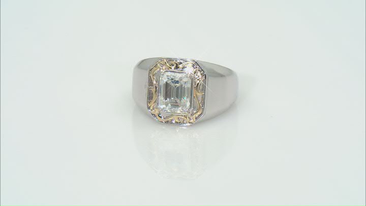 Moissanite platineve and 14k yellow gold over silver men's ring 2.52ctw DEW. Video Thumbnail