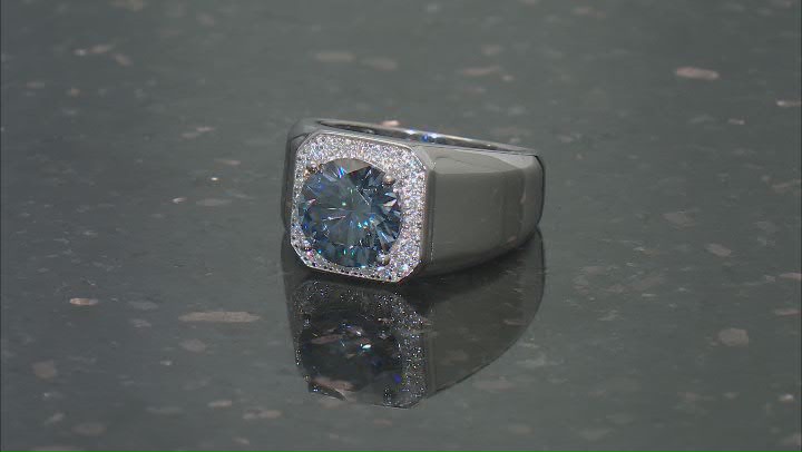 Blue And Colorless Moissanite Platineve Mens Ring 3.88ctw DEW. Video Thumbnail
