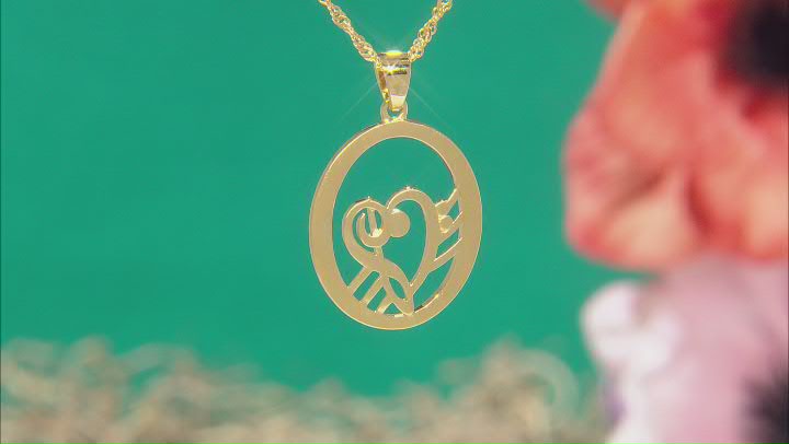 18K Yellow Gold Over Silver Heart Shape Music Clefs Pendant W/ 18" Chain