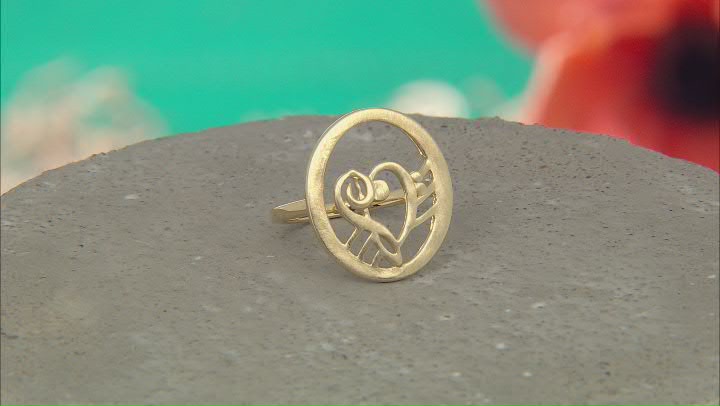 18K Yellow Gold Over Sterling Silver Heart Shape Music Clefs Ring Video Thumbnail