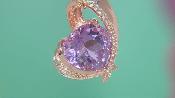 Lavender Amethyst & White Topaz 18K Rose Gold Over Sterling Silver Heart Pendant With Chain 5.19ctw