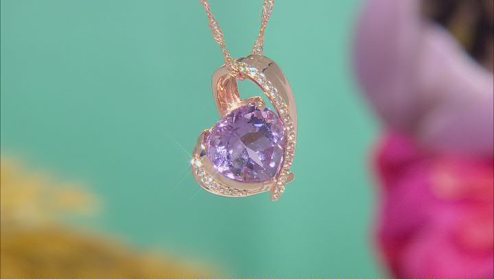 Lavender Amethyst & White Topaz 18K Rose Gold Over Sterling Silver Heart Pendant With Chain 5.19ctw
