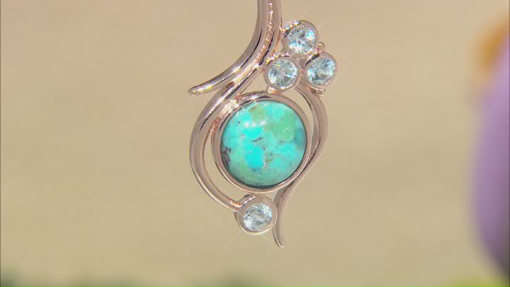 Turquoise &  Sky Blue Topaz 18K Rose Gold Over Silver Pendant With 18" Chain 1.15ctw