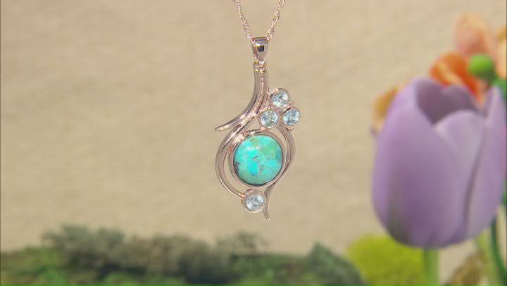 Composite Turquoise &  Sky Blue Topaz 18K Rose Gold Over Silver Pendant With 18" Chain 1.15ctw Video Thumbnail