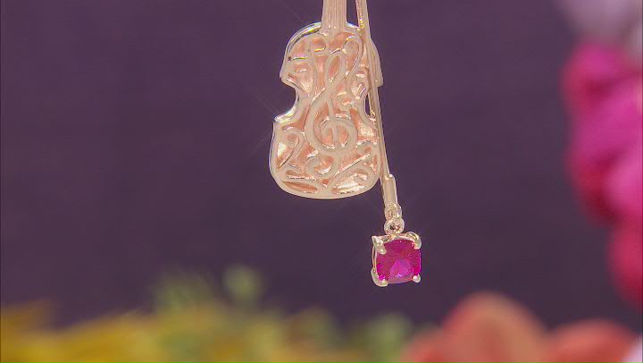Lab Created Ruby 18K Rose Gold Over Silver Violin Pendant With 18" Chain 1.02ct
