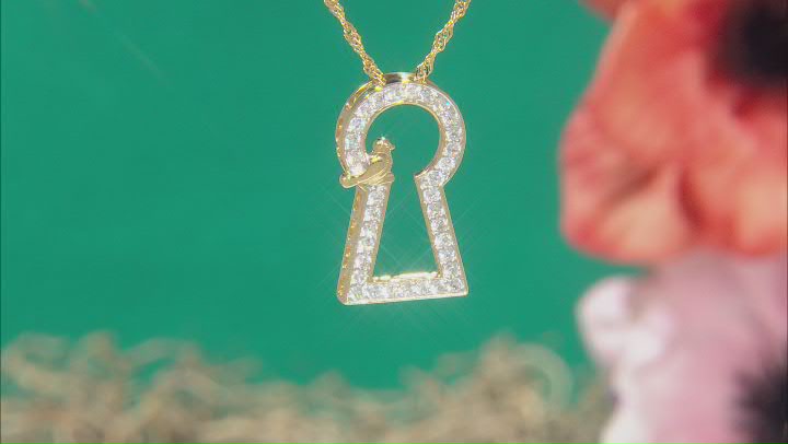 White Zircon 18K Yellow Gold Over Silver Keyhole With Bird Accent Pendant With 18" Chain 0.84ctw