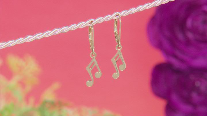 18K Yellow Gold Over Silver Music Note Dangle Earrings