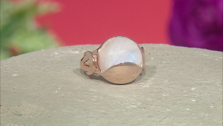Rainbow Moonstone 18K Rose Gold Over Silver Sunrise Over the Hill Ring
