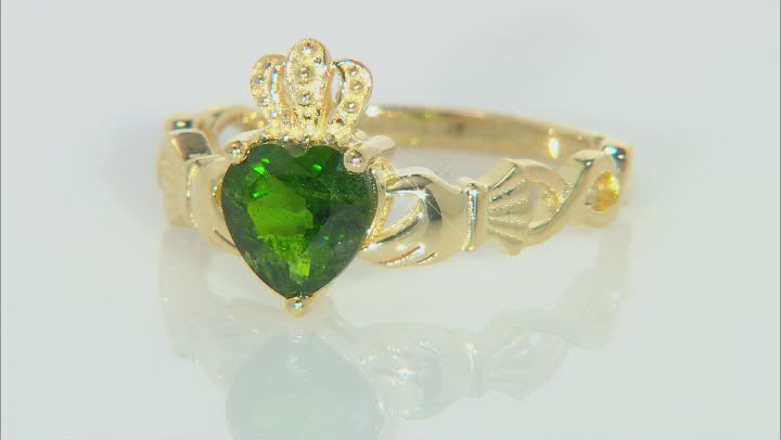 Chrome Diopside 18K Yellow Gold Over Silver Claddagh Ring 0.95ct