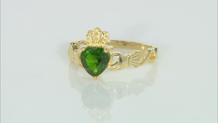 Chrome Diopside 18K Yellow Gold Over Silver Claddagh Ring 0.95ct