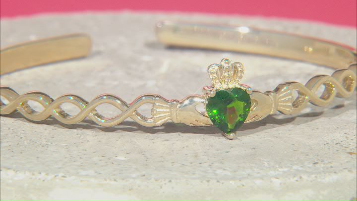 Chrome Diopside 18K Yellow Gold Over Silver Claddagh Cuff Bracelet 1.04ct