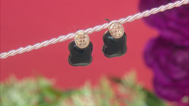 Onyx 18K Rose Gold Over Sterling Silver Clover Earrings