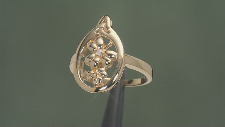 White Diamond Accent 18K Yellow Gold Over Silver Shamrock & Trinity Design Ring 0.01ct
