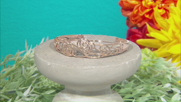 18K Rose Gold Over Silver Floral Design Cuff Bracelet