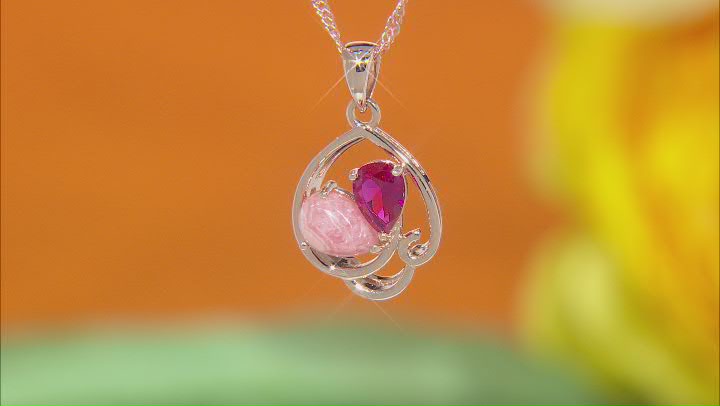 Rhodochrosite & Lab Created Ruby 18K Rose Gold Over Silver Pendant With 18" Chain 0.66ct