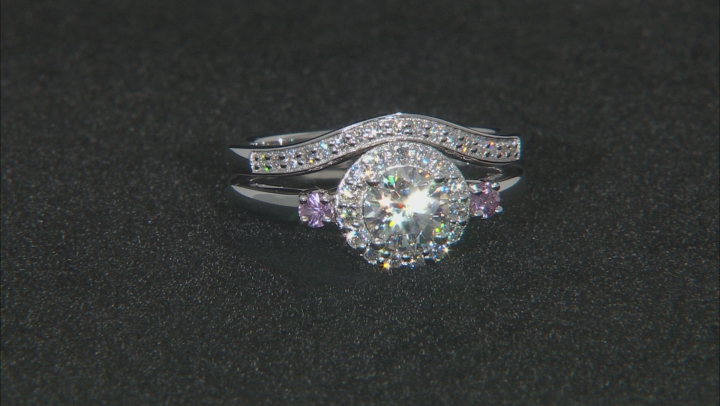 Moissanite and pink sapphire platineve ring with band 1.27ctw DEW. Video Thumbnail