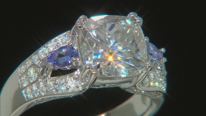 Moissanite And Tanzanite Platineve Ring 3.80ctw DEW. Video Thumbnail